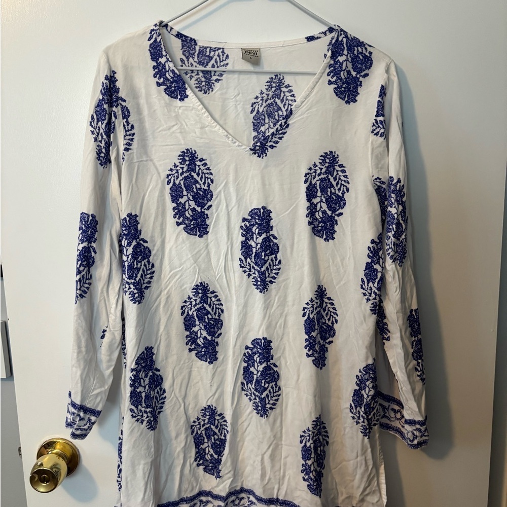 Devi Brand Women's White and Blue Tunic Bachelorette Vibes Beach Core